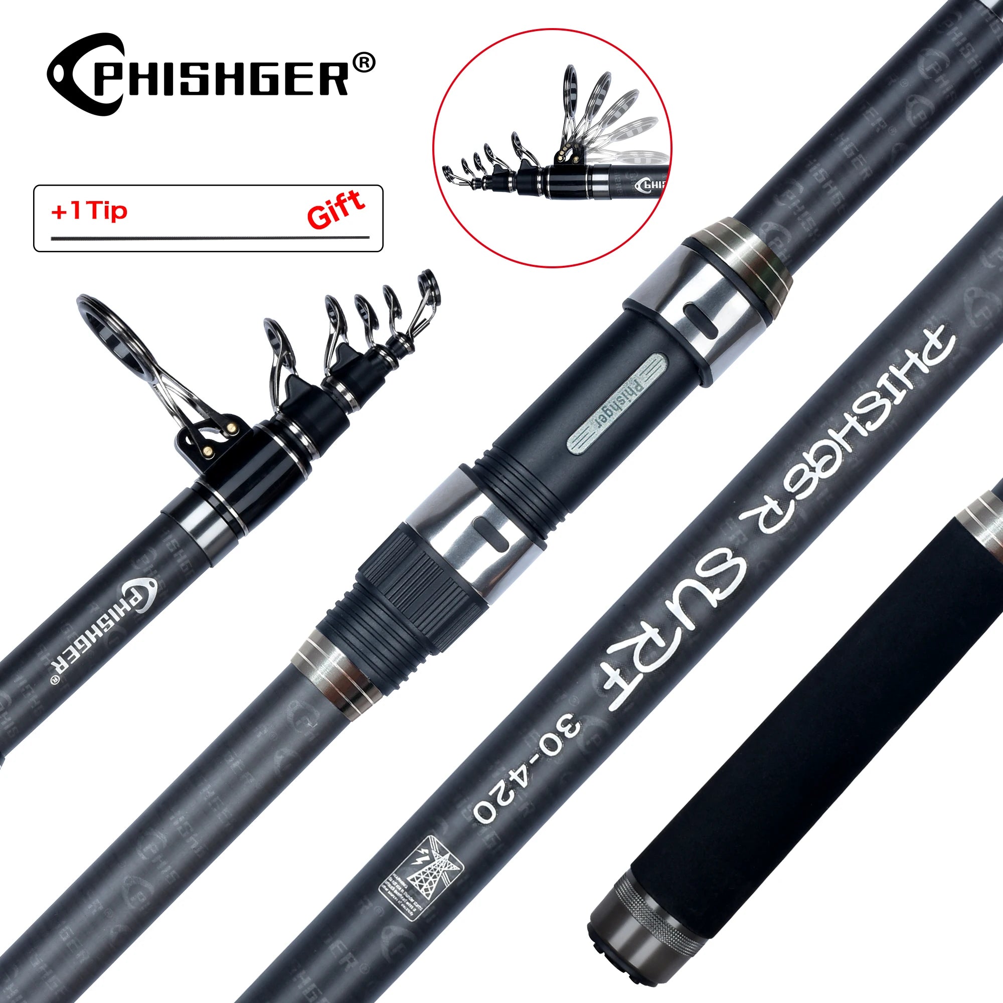 Teleskop-Surfrute PHISHGER, Carbon, bis 5,3 m – Produktfoto 1 | FangLotse Ausrüstung