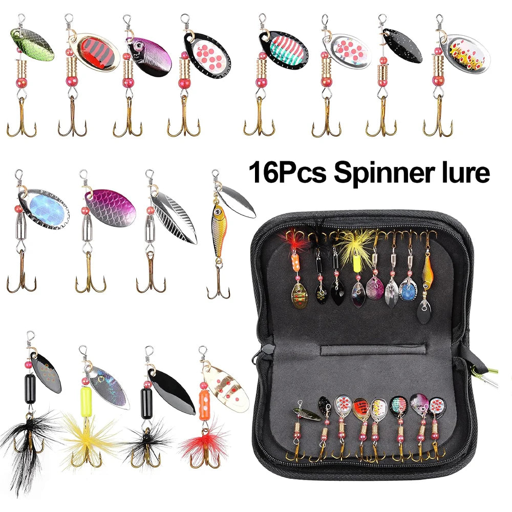 Spinner-Blinker-Set mit Federn und Drillingshaken